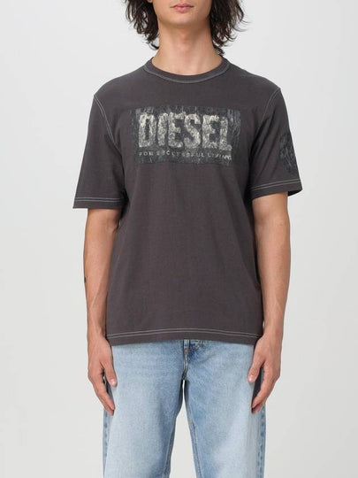 T Adjust Q1 Graphic Patch Short Sleeve Shirt Gray - DIESEL - BALAAN 2