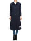 Women's Double Face Tech Round Collar Cotton Overcoat Navy - THOM BROWNE - BALAAN 3