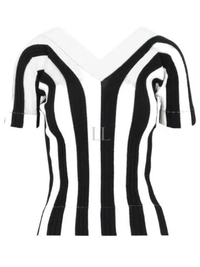 Striped V-neck Short Sleeve Knit Top - BOTTEGA VENETA - BALAAN 2