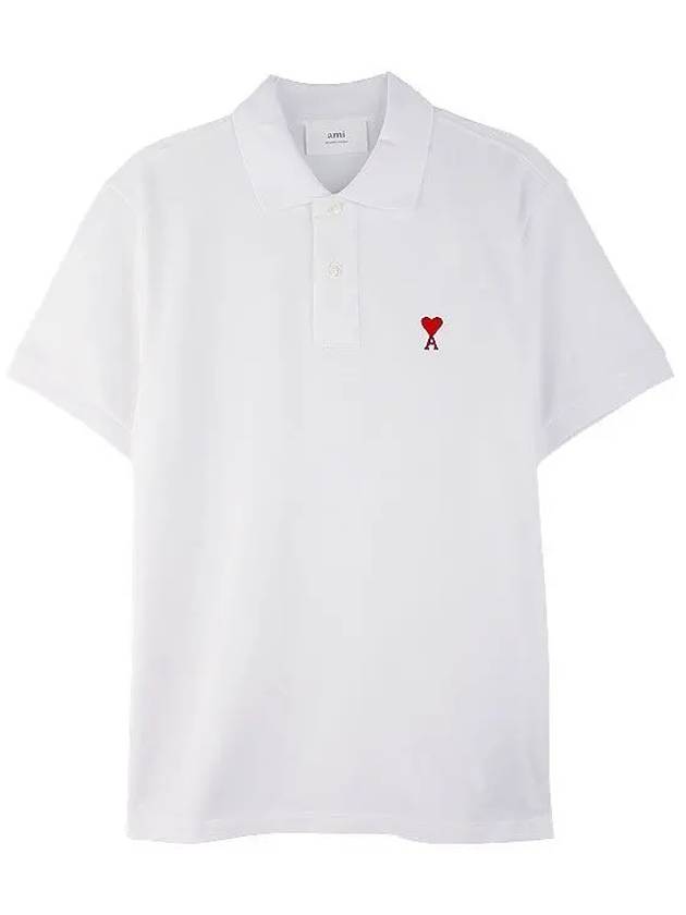 Heart Logo Polo Shirt White - AMI - BALAAN 3