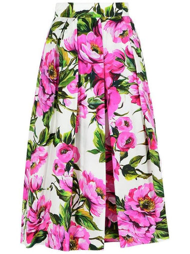 Dolce & Gabbana 'Peonies' Pink Cotton Skirt - DOLCE&GABBANA - BALAAN 1