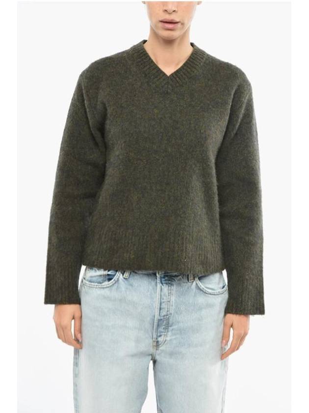 V-neck Cropped Wool Knit Top Dark Green - MAISON MARGIELA - BALAAN 1