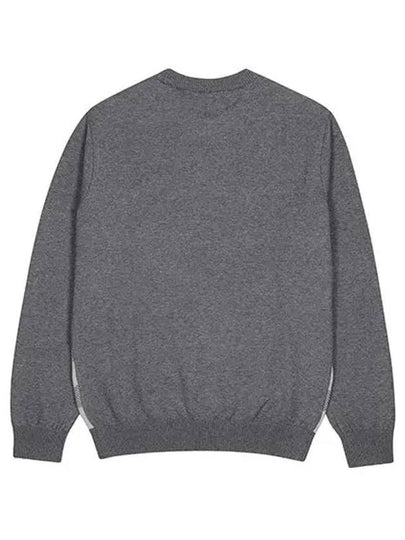 Men s front check pattern round neck sweater 2414GXKN GREY - BLACK&WHITE - BALAAN 2