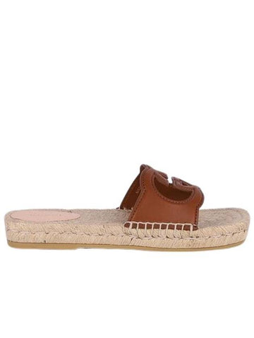 Interlocking G Cut Out Leather Slippers Brown - GUCCI - BALAAN 1