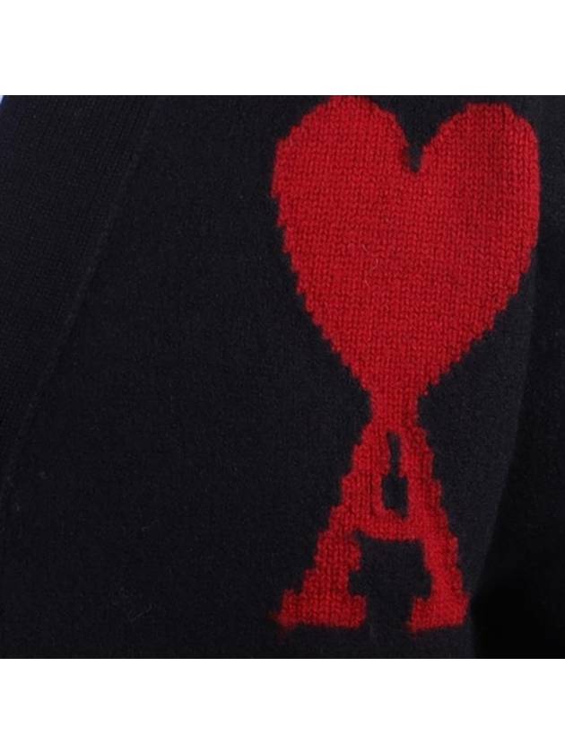 Heart Logo V Neck Wool Cardigan Black - AMI - BALAAN 7