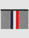 Men's Three Stripes Boiled Wool Stripe Zipper Document Holder Clutch Bag Medium Grey - THOM BROWNE - BALAAN 5