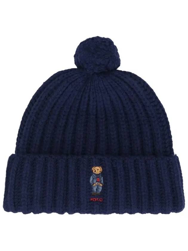 Bear Motif Cable Wool Beanie Navy - POLO RALPH LAUREN - BALAAN 3