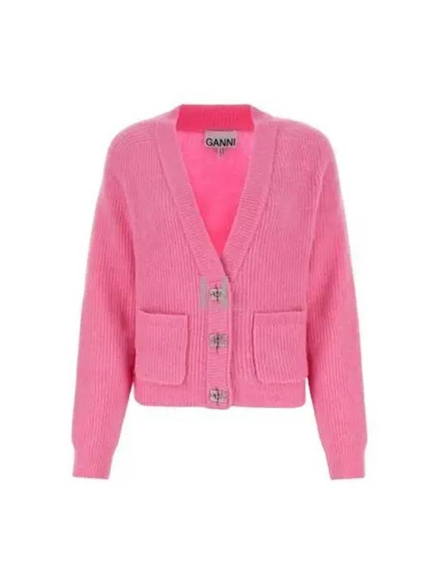 V-Neck Button Alpaca Wool Cardigan Pink - GANNI - BALAAN 2