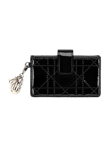 Lady 5-Gusset Patent Cannage Calfskin Card Wallet Black - DIOR - BALAAN 1