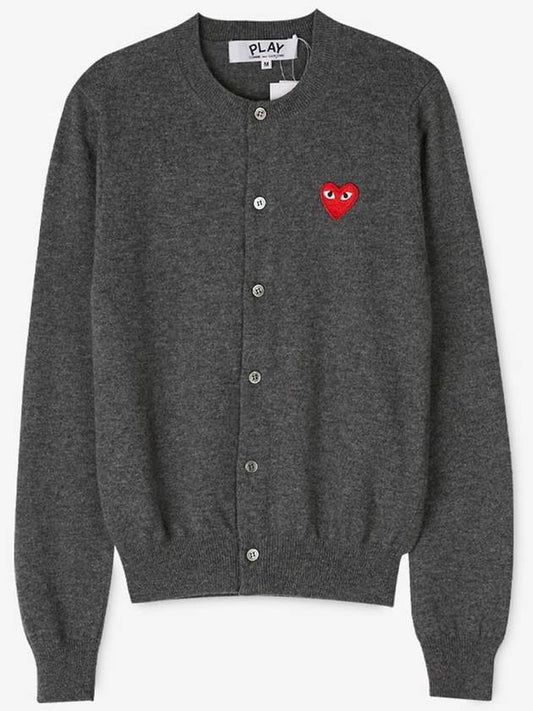 Play Red Wappen Wool Cardigan Charcoal Gray - COMME DES GARCONS - BALAAN 2