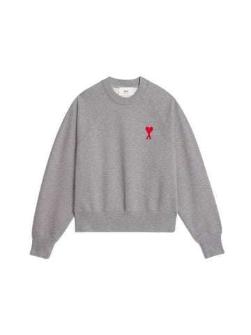 Cotton Heart Logo Sweatshirt Heather Grey - AMI - BALAAN 1