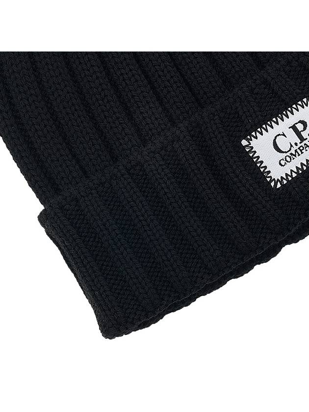 Logo Patch Wool Beanie Black - CP COMPANY - BALAAN 9