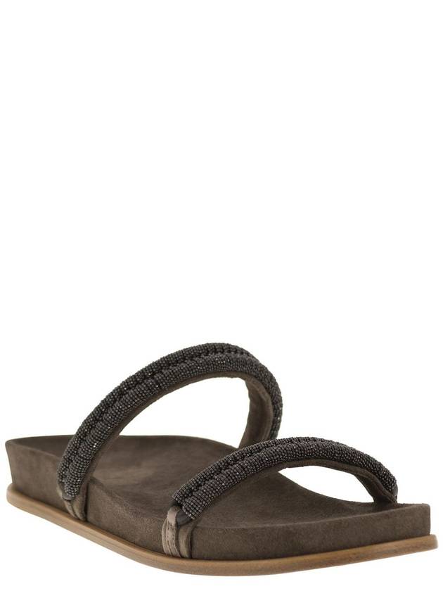 Double Straps Suede Slippers Brown - BRUNELLO CUCINELLI - BALAAN 3