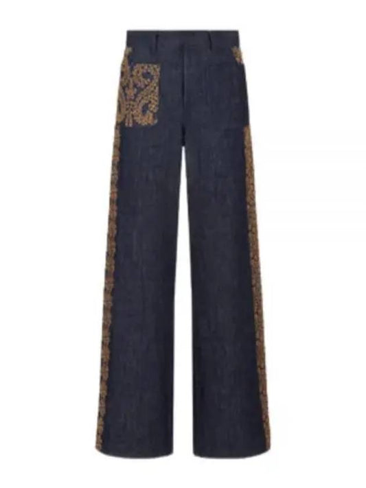Flower Embroidered Cotton Denim Jeans Blue - DIOR - BALAAN 1