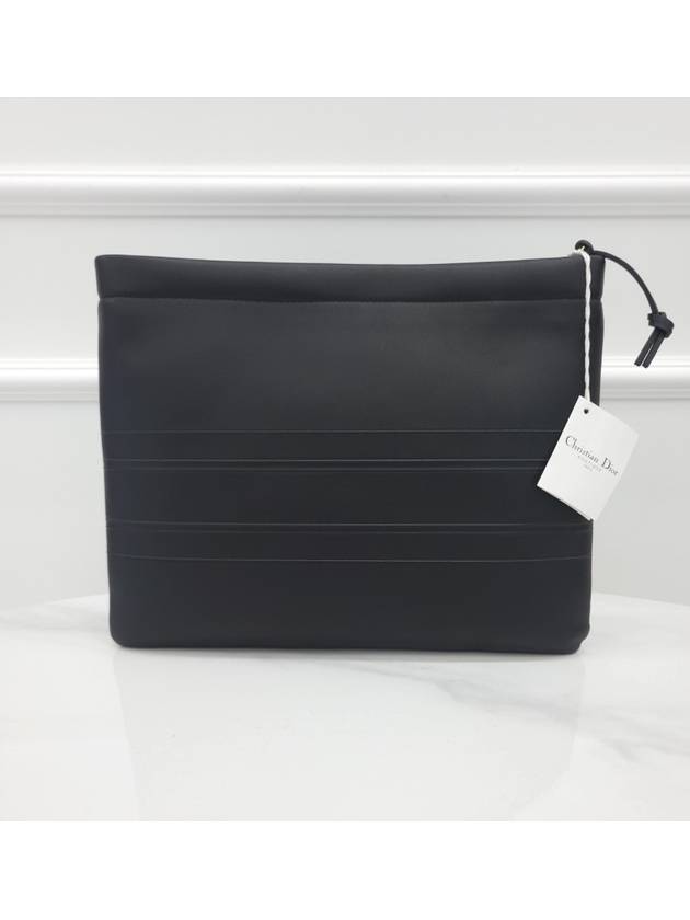 Black Lettering Stripe Embossed Logo Leather Clutch - DIOR - BALAAN 2