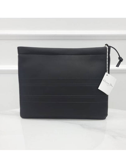 Black Lettering Stripe Embossed Logo Leather Clutch - DIOR - BALAAN 2