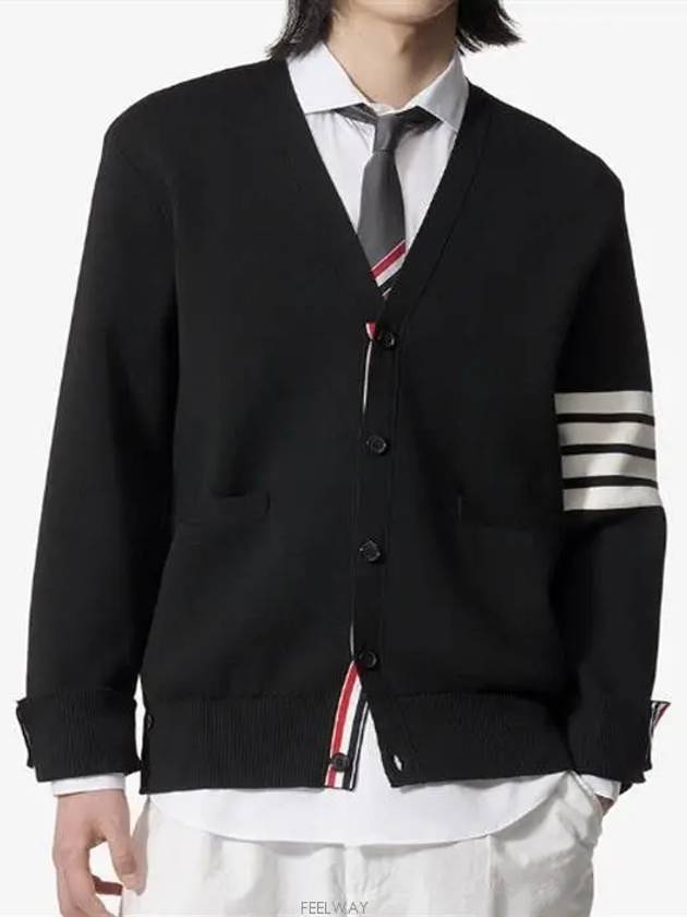 Milano Stitch 4-Bar Cardigan Black - THOM BROWNE - BALAAN 4