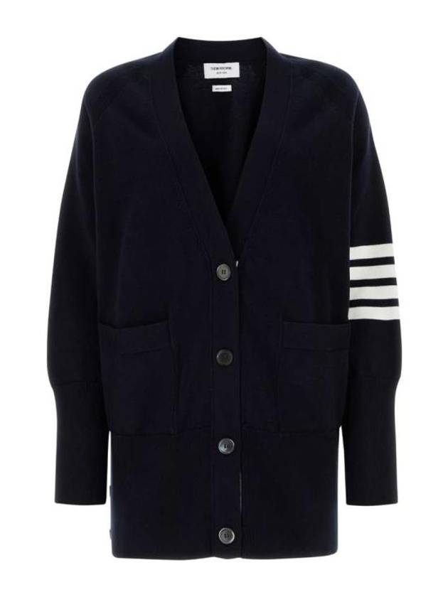 Stitched Cotton 4 Bar Cardigan Navy - THOM BROWNE - BALAAN 2