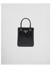 triangle logo brushed leather small tote bag black - PRADA - BALAAN.