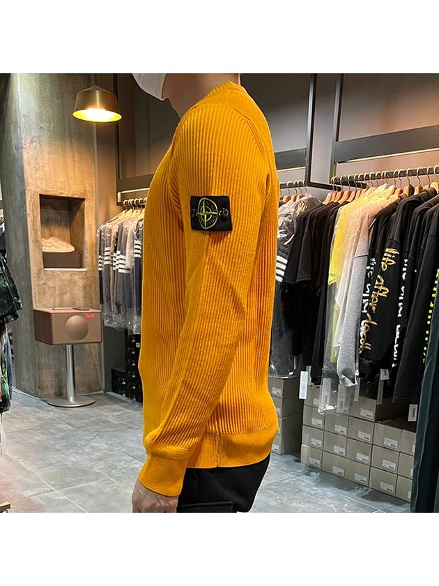 Wappen Patch Crew Neck Ribbed Wool Knit Top Yellow - STONE ISLAND - BALAAN 5