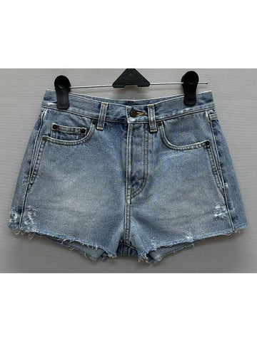 Blue Denim Slim Fit Short Pants 25 - SAINT LAURENT - BALAAN 1