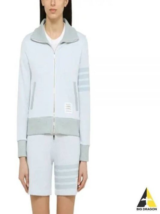 Women's 4-Bar Funnel-Neck Zip-Up Jacket Blue - THOM BROWNE - BALAAN 2