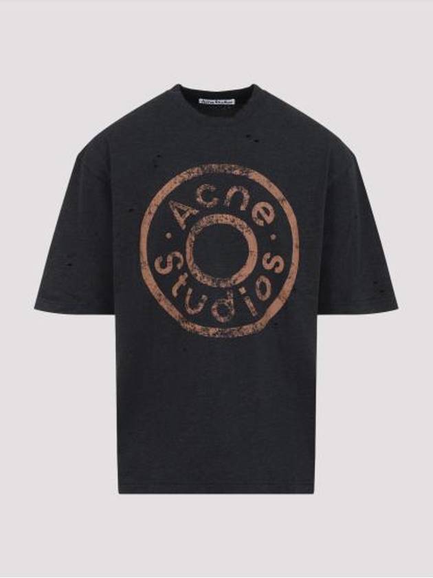 Logo Print Crewneck Short Sleeve T-Shirt Black Melange - ACNE STUDIOS - BALAAN 4