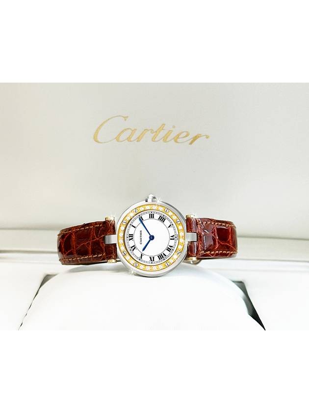 Santos Round White Dial Brown Crocodile Leather Band Women s Diamond Watch - CARTIER - BALAAN 5