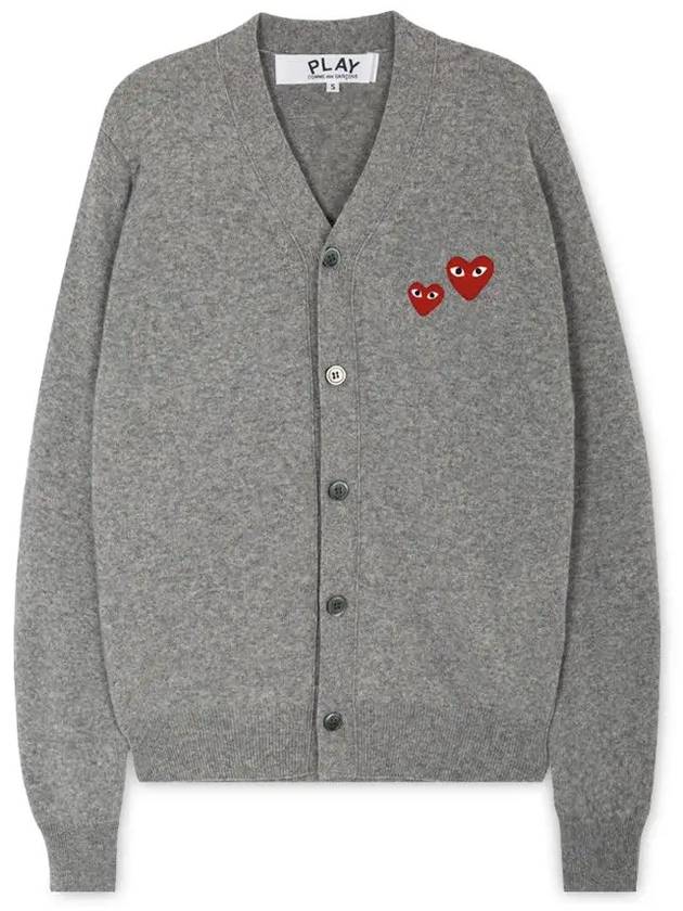 Men's Double Red Heart Wappen Cardigan P1 N072 1 Gray - COMME DES GARCONS PLAY - BALAAN 4