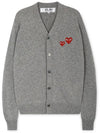 Men's Double Red Heart Wappen Cardigan P1 N072 1 Gray - COMME DES GARCONS PLAY - BALAAN 2