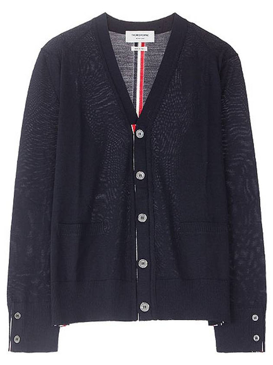 Men's Navy Classic Three-Stripe Backstripe Wool Cardigan - THOM BROWNE - BALAAN 2