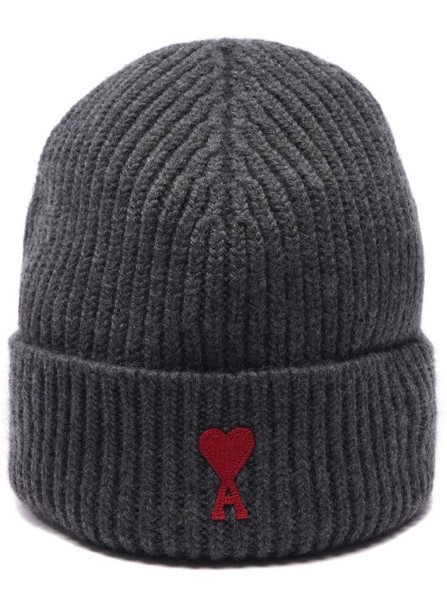 Heart Logo Wool Beanie Heather Grey - AMI - BALAAN 3