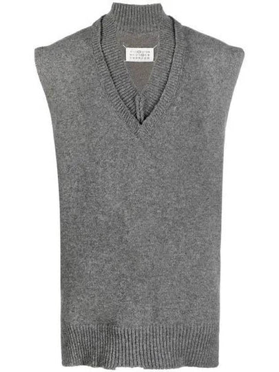 Layered Detail V-Neck Knit Vest Medium Grey - MAISON MARGIELA - BALAAN 2