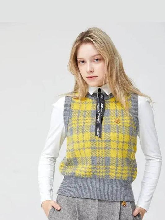 Golf Tartan Check Knit Vest Yellow - HENRY STUART - BALAAN 1