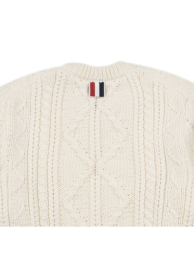 4 Bar Aran Cable Merino Crew Neck Pullover Knit Top White - THOM BROWNE - BALAAN 10