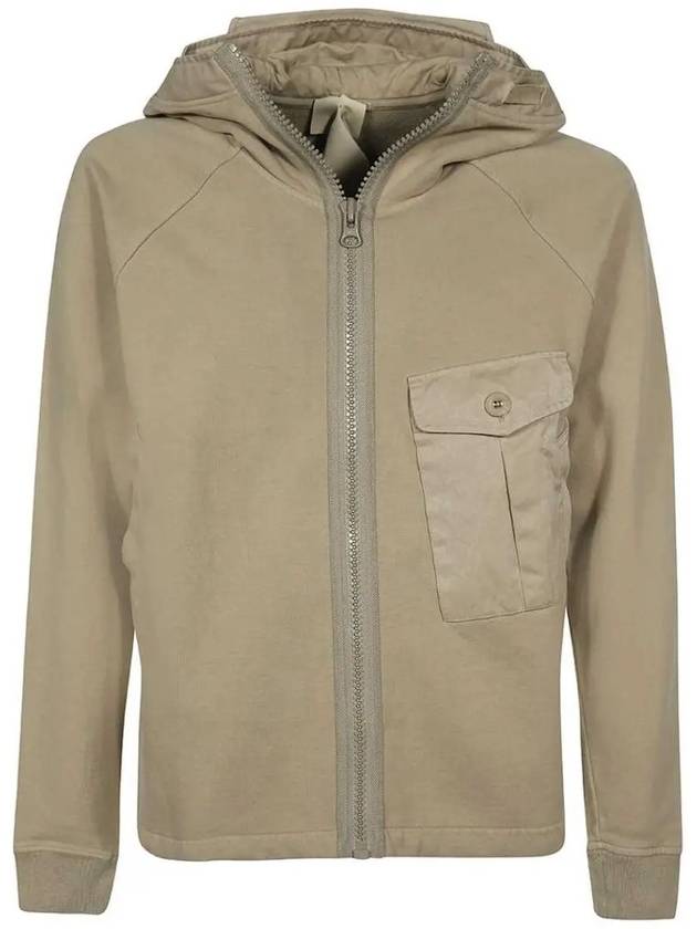 Garment Dyed One-Pocket Cotton Zip Up Hoodie Pale Taupe - TEN C - BALAAN 3