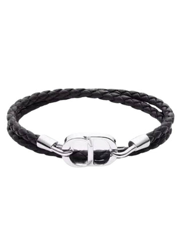 CD Icon Braided Leather Bracelet Black - DIOR - BALAAN 1