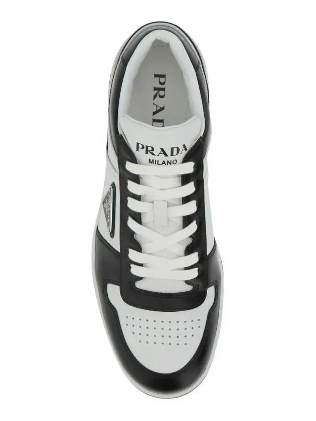 Men's Downtown Triangle Logo Leather Low Top Sneakers White Black - PRADA - BALAAN 5