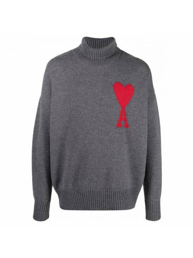 Big Heart Logo Wool Knit Turtleneck Grey - AMI - BALAAN 1