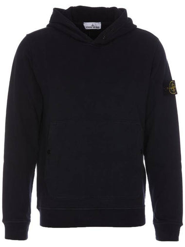 Snap Brushed Cotton Fleece Hoodie Navy - STONE ISLAND - BALAAN 1