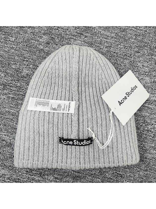 Face Patch Ribbed Wool Beanie Grey - ACNE STUDIOS - BALAAN 8