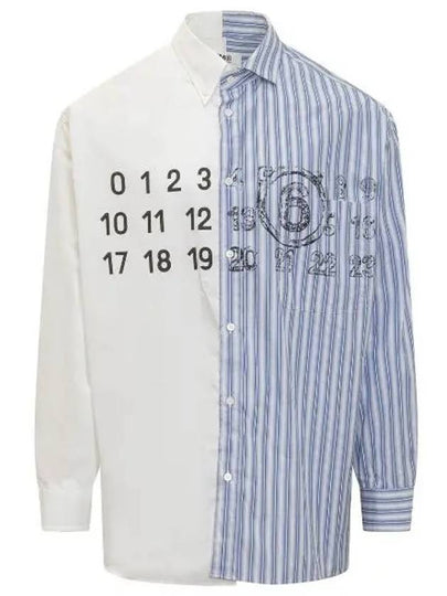 Striped Logo Cotton Long Sleeve Shirt White Blue - MAISON MARGIELA - BALAAN 2