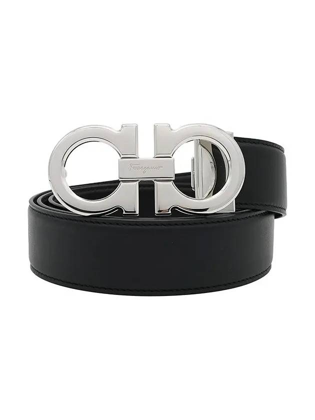 Reversible Gancini Leather Belt Black - SALVATORE FERRAGAMO - BALAAN 3