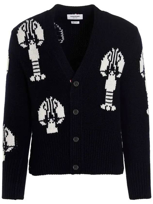 Lobster Chunky Cashmere V-Neck Cardigan Navy - THOM BROWNE - BALAAN 1