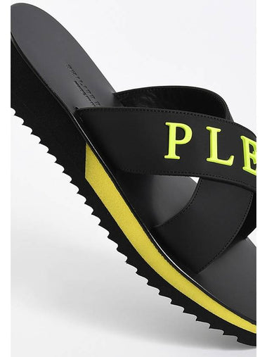 MSA0118 Logo Slippers Black Fluorescent Yellow PLE008N 0209 - PHILIPP PLEIN - BALAAN 1