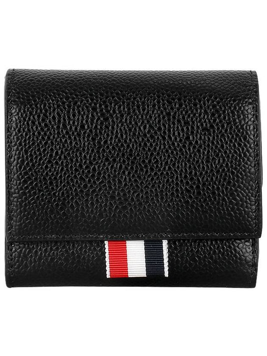 RWB Stripe Pebble Leather Tri-fold Half Wallet Black - THOM BROWNE - BALAAN 2