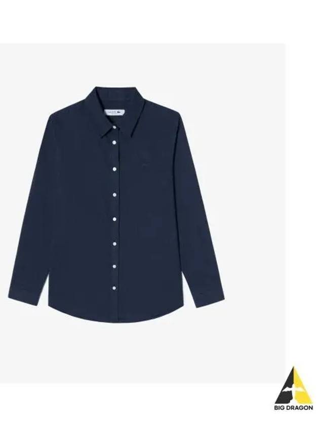 Women s Brushed Cotton Shirt Dark Navy - LACOSTE - BALAAN 1