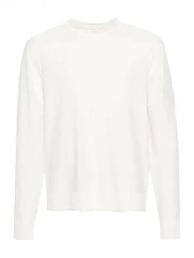 Compass Embroidered Crew Neck Organic Cotton Knit Top White - STONE ISLAND - BALAAN 2