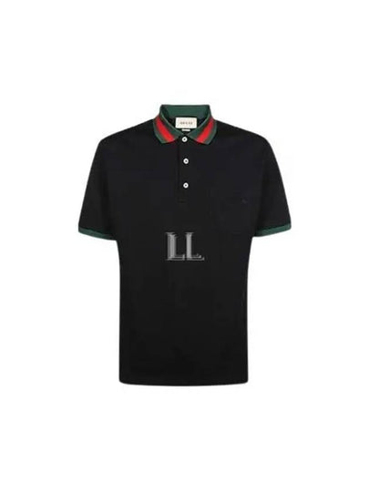 Men's Web Motif Stripe Collar Short Sleeve Polo Shirt Black - GUCCI - BALAAN 2