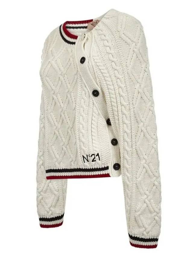 Numeroventuno Women's Intarsia Button Twist Ivory Cardigan A01371541103 - Nº 21 - BALAAN 3